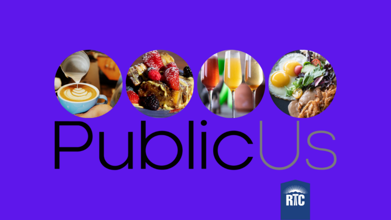 PublicUs logo with pictures of their menu items.